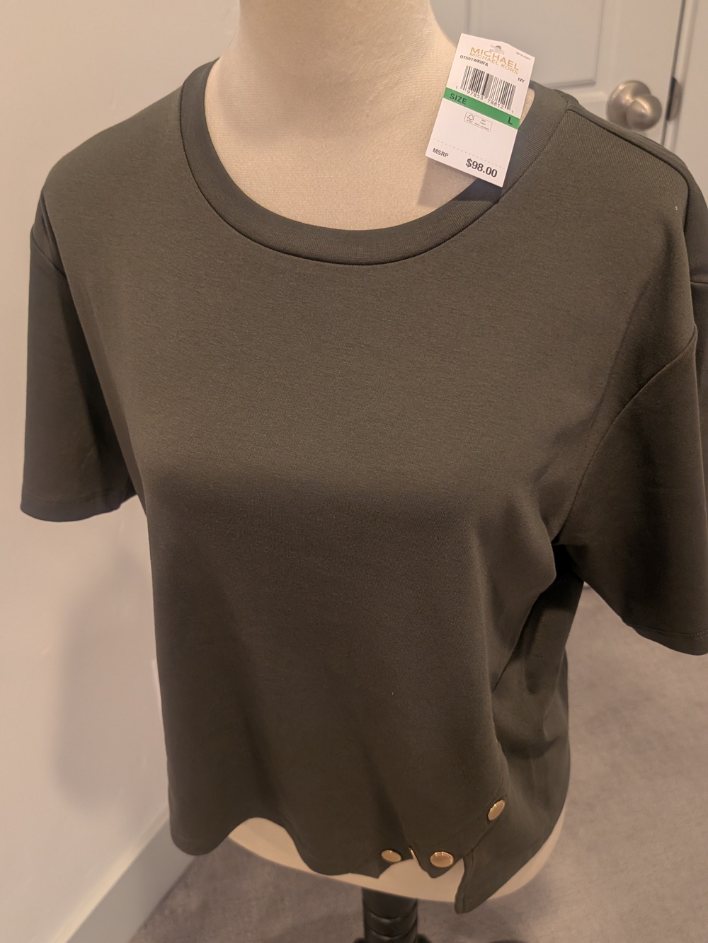 Michael Kors Olive Green Short Sleeve Crewneck Top